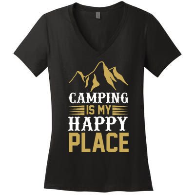 Camping Is My Happy Place Women's V-Neck T-Shirt