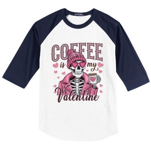 Coffee Is My Valentine Skeleton Mama Baseball Sleeve Shirt