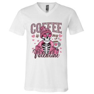 Coffee Is My Valentine Skeleton Mama V-Neck T-Shirt