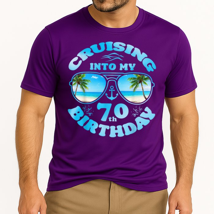 Cruising Into My 70th Birthday-Matching 70th Birthday Cruise Cooling Performance Crew T-Shirt