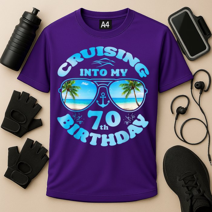 Cruising Into My 70th Birthday-Matching 70th Birthday Cruise Cooling Performance Crew T-Shirt