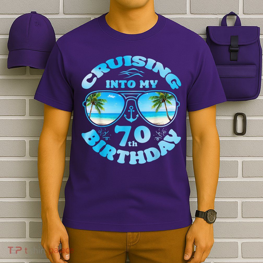 Cruising Into My 70th Birthday-Matching 70th Birthday Cruise T-Shirt