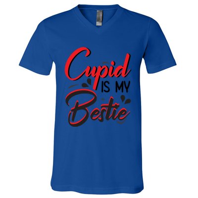 Cupid Is My Bestie Cupid Valentine's Day Costume Funny Gift V-Neck T-Shirt