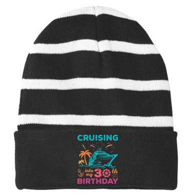 Cruising Into My 30th Birthday Party My Birthday Cruise Striped Beanie with Solid Band