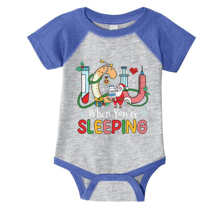 Christmas ICU Nurse Crew Santa ICU When Your're Sleeping  Infant Baby Jersey Bodysuit