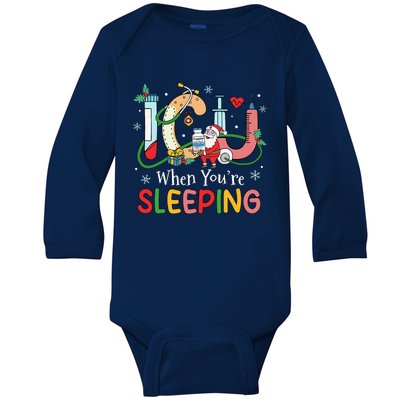 Christmas ICU Nurse Crew Santa ICU When Your're Sleeping  Baby Long Sleeve Bodysuit