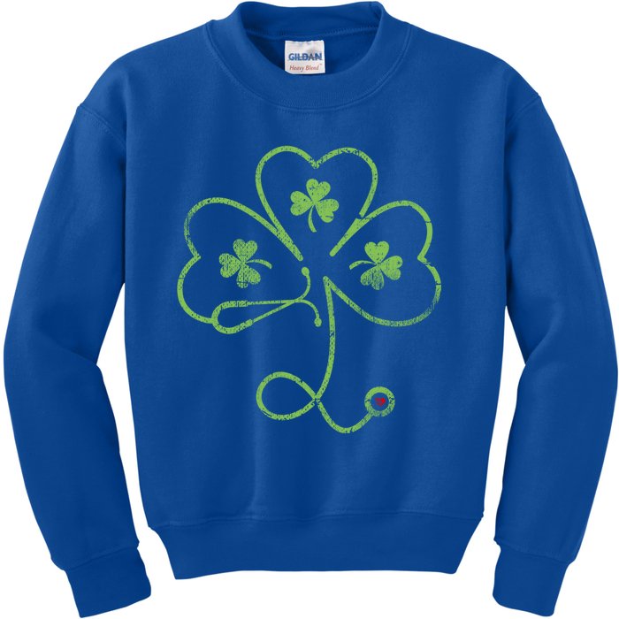 Cute Irish Nurse St Patricks Day Gift Stethoscope Heartbeat Cool Gift Kids Sweatshirt