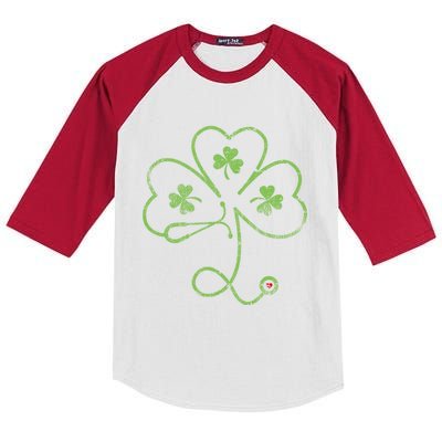 Cute Irish Nurse St Patricks Day Gift Stethoscope Heartbeat Cool Gift Kids Colorblock Raglan Jersey