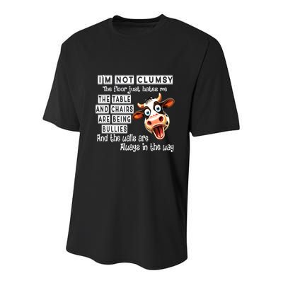 Cow IM Not Clumsy The Floor Just Hates Me The Table Youth Performance Sprint T-Shirt