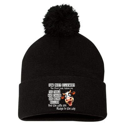 Cow IM Not Clumsy The Floor Just Hates Me The Table Pom Pom 12in Knit Beanie