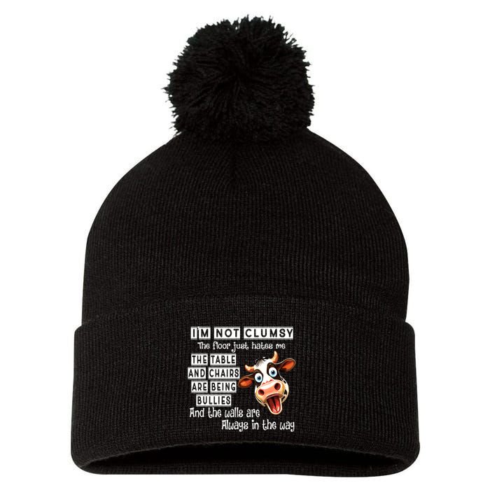 Cow IM Not Clumsy The Floor Just Hates Me The Table Pom Pom 12in Knit Beanie