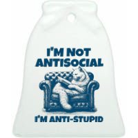 Cat Im Not Antisocial Im Anti Stupid Blue Ceramic Bell Ornament