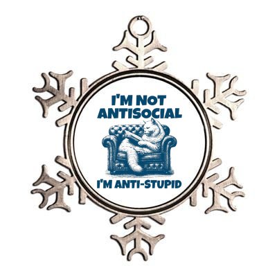 Cat Im Not Antisocial Im Anti Stupid Blue Metallic Star Ornament