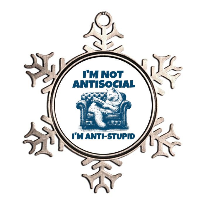 Cat Im Not Antisocial Im Anti Stupid Blue Metallic Star Ornament