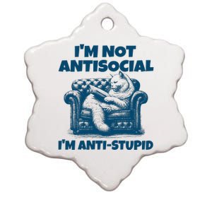 Cat Im Not Antisocial Im Anti Stupid Blue Ceramic Star Ornament