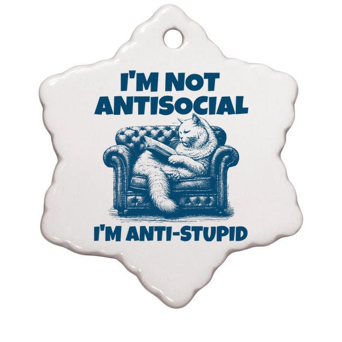 Cat Im Not Antisocial Im Anti Stupid Blue Ceramic Star Ornament