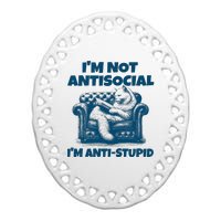 Cat Im Not Antisocial Im Anti Stupid Blue Ceramic Oval Ornament