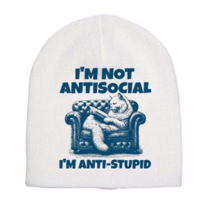 Cat Im Not Antisocial Im Anti Stupid Blue Short Acrylic Beanie