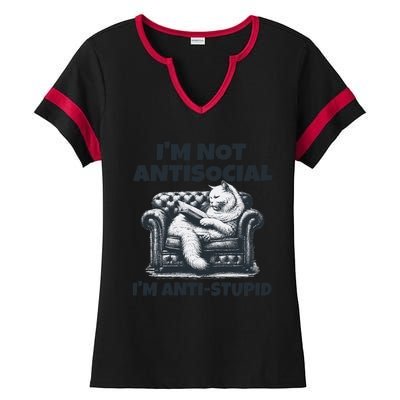 Cat Im Not Antisocial Im Anti Stupid Bw Ladies Halftime Notch Neck Tee