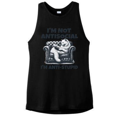 Cat Im Not Antisocial Im Anti Stupid Bw Ladies PosiCharge Tri-Blend Wicking Tank