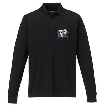 Cat Im Not Antisocial Im Anti Stupid Bw Performance Long Sleeve Polo