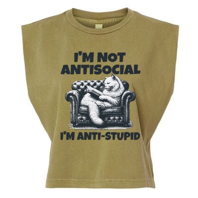 Cat Im Not Antisocial Im Anti Stupid Bw Garment-Dyed Women's Muscle Tee