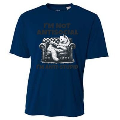 Cat Im Not Antisocial Im Anti Stupid Bw Cooling Performance Crew T-Shirt