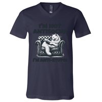 Cat Im Not Antisocial Im Anti Stupid Bw V-Neck T-Shirt