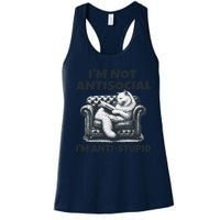 Cat Im Not Antisocial Im Anti Stupid Bw Women's Racerback Tank