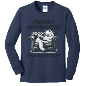 Cat Im Not Antisocial Im Anti Stupid Bw Kids Long Sleeve Shirt