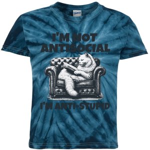 Cat Im Not Antisocial Im Anti Stupid Bw Kids Tie-Dye T-Shirt