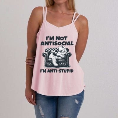 Cat Im Not Antisocial Im Anti Stupid Bw Women's Strappy Tank