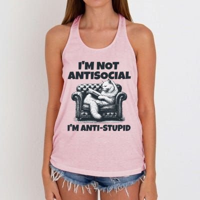 Cat Im Not Antisocial Im Anti Stupid Bw Women's Knotted Racerback Tank