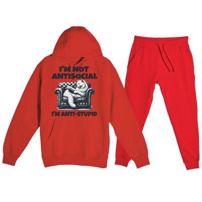 Cat Im Not Antisocial Im Anti Stupid Bw Premium Hooded Sweatsuit Set