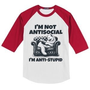 Cat Im Not Antisocial Im Anti Stupid Bw Kids Colorblock Raglan Jersey