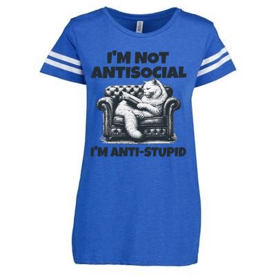 Cat Im Not Antisocial Im Anti Stupid Bw Enza Ladies Jersey Football T-Shirt