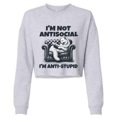 Cat Im Not Antisocial Im Anti Stupid Bw Cropped Pullover Crew