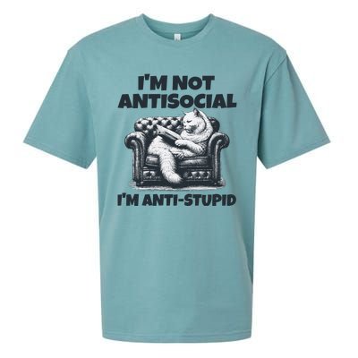 Cat Im Not Antisocial Im Anti Stupid Bw Sueded Cloud Jersey T-Shirt