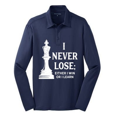 Chess I Never Lose Either I Win Or I Learn Chess Player Silk Touch Performance Long Sleeve Polo