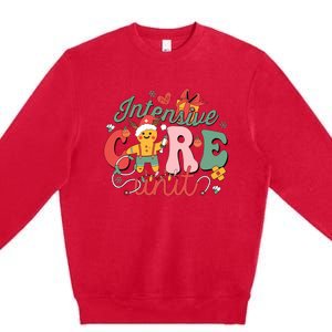 Christmas Icu Nurse Hospital Gingerbread Intensive Care Unit Premium Crewneck Sweatshirt