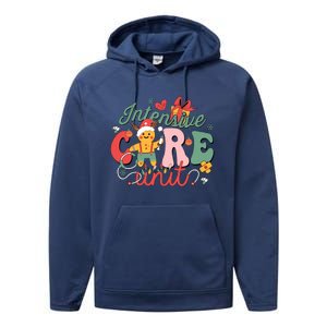 Christmas Icu Nurse Hospital Gingerbread Intensive Care Unit Performance Fleece Hoodie