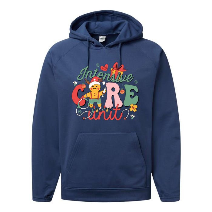 Christmas Icu Nurse Hospital Gingerbread Intensive Care Unit Performance Fleece Hoodie