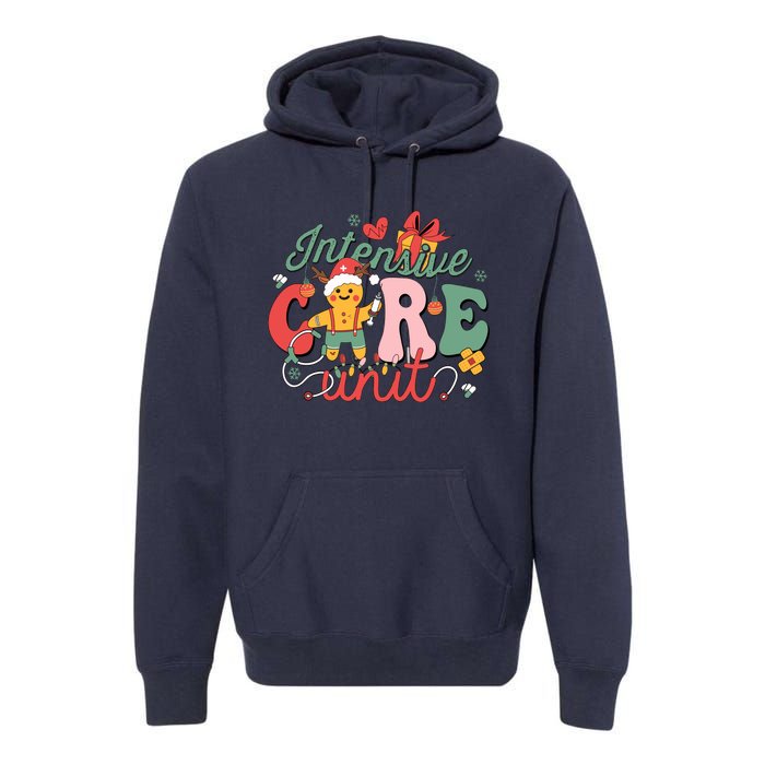 Christmas Icu Nurse Hospital Gingerbread Intensive Care Unit Premium Hoodie