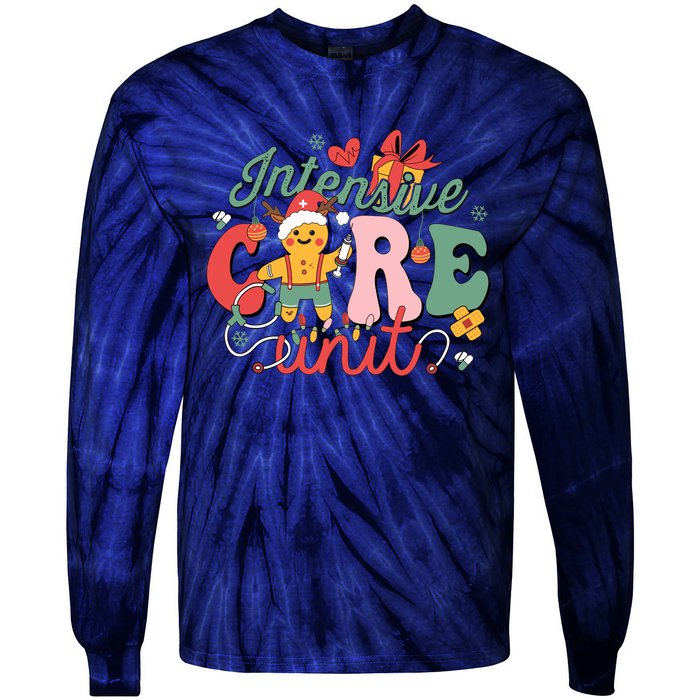 Christmas Icu Nurse Hospital Gingerbread Intensive Care Unit Tie-Dye Long Sleeve Shirt