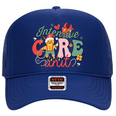 Christmas Icu Nurse Hospital Gingerbread Intensive Care Unit High Crown Mesh Back Trucker Hat