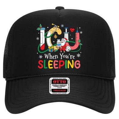 Christmas Icu Nurse Crew Santa Icu When Yourre Sleeping High Crown Mesh Back Trucker Hat