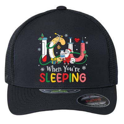 Christmas Icu Nurse Crew Santa Icu When Yourre Sleeping Flexfit Unipanel Trucker Cap