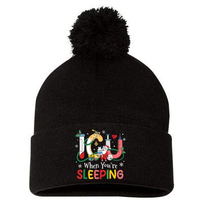 Christmas Icu Nurse Crew Santa Icu When Yourre Sleeping Pom Pom 12in Knit Beanie