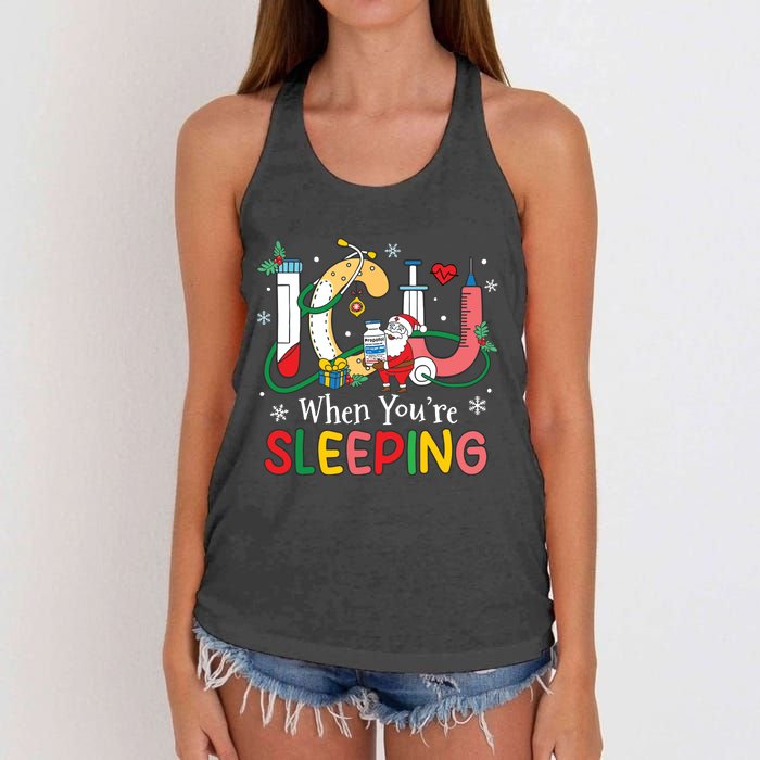 Christmas Icu Nurse Crew Santa Icu When Yourre Sleeping Women's Knotted Racerback Tank