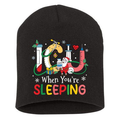 Christmas Icu Nurse Crew Santa Icu When Yourre Sleeping Short Acrylic Beanie